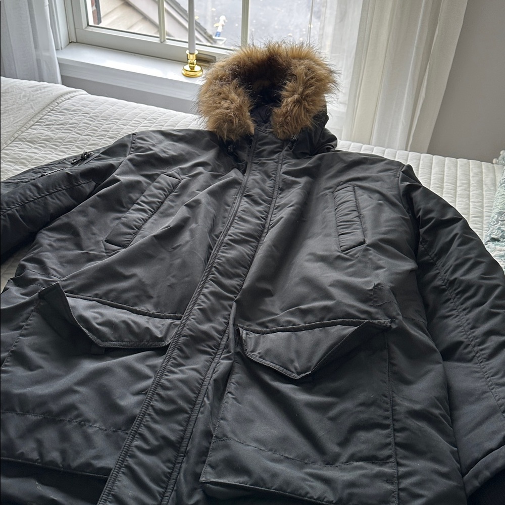 Hawke & Co Men's Charcoal Puffer Jacket with Fur Hood 
Never worn - Picture 3 of 4